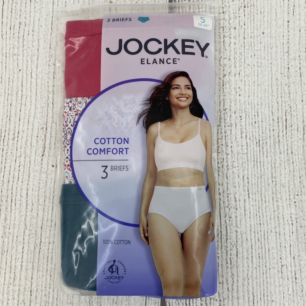 Jockey Elance Briefs (Pack of 3) Womens 5 Fuschia Ornate Geo Gypsy Teal Cotton